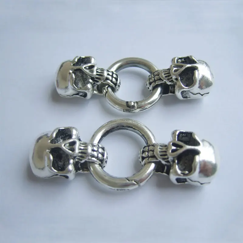 

5 комплектов, тибетский серебряный цвет, соединитель, Хэллоуин, голова черепа, пружинная застежка для 11x5 мм, кожаные шнуры, браслет, изготовление ювелирных изделий