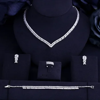 

Accking luxury bridal fashion CZ Crystal Wedding bracelet ring necklace earrings set jewelry