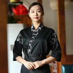 Новый мужской японский в Корейском стиле шеф-повар кимоно-Униформа суши рубашка повара средний рукав Ресторан Кухня официант Спецодежда QJ05