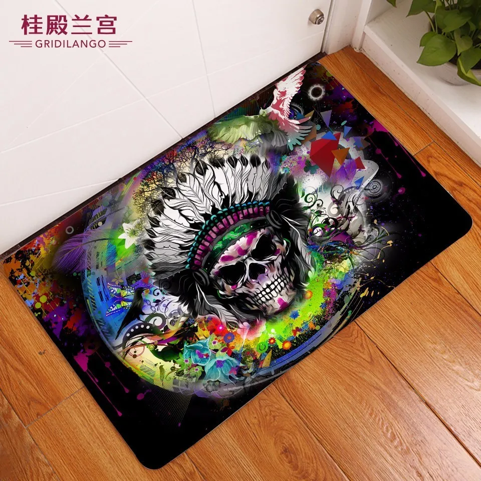 Custom Made Fashion Skull Color Hippie Non-slip Bathroom Rug Floormat Door Mats Carpet For Adults Kids Gift Car Outdoor Dropship