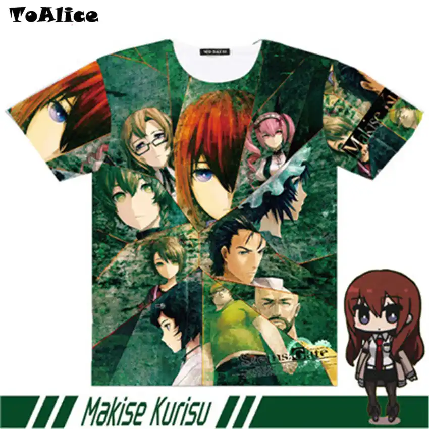 Drop Ship New Brand Steins Gate Full Graphic T Shirts Makise Kurisu Cosplay Print Men T Shirt Tees Tops Short Sleeve 4 Designs Brand Men T Shirt Designer Mens T Shirtsmens Brand T Shirt