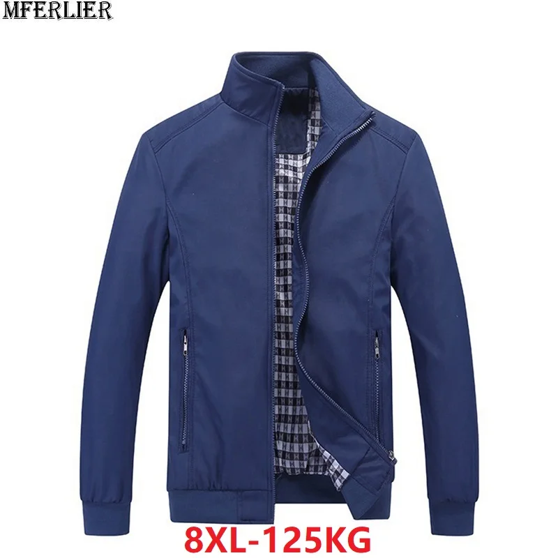 

MFERLIER Men Jackets large size big plus 7XL 8XL classic business simple Casual Jackets loose stand collar navy blue coat black