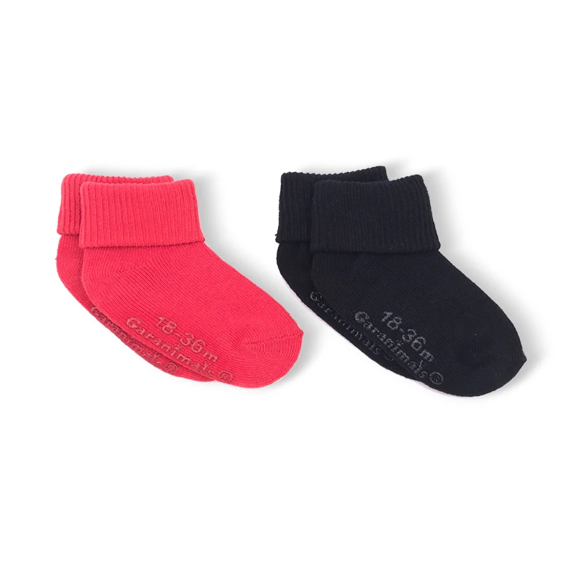 Носки для малышей, 2 пар/уп., хлопковые одноцветные нескользящие носки, Новые брендовые длинные носки на осень и зиму, для маленьких девочек и мальчиков 0-5 лет - Цвет: Red and Black