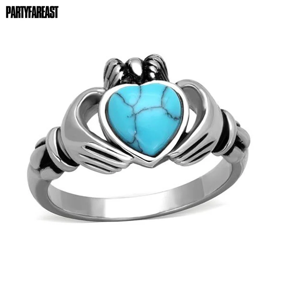 Partyfareast Punk Jewelry Titanium Steel Vintage Rings Men Stainless Steel Heart Shaped