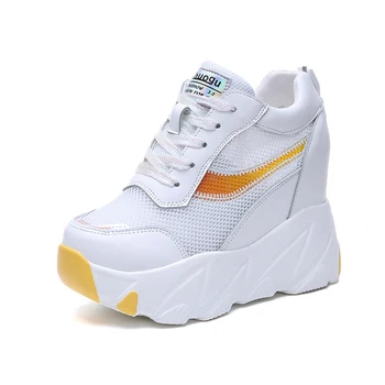 

Women's White Sneakers Breathable Mesh 2019 Summer Casual Lace Up Wedges Chunky Sneakers For Woman Platform Shoes Summer Sneaker