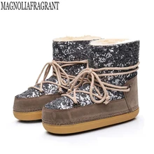 Женские теплые кашемировые ботильоны с блестками; повседневные зимние ботинки; безопасная обувь; женские ботинки; k540