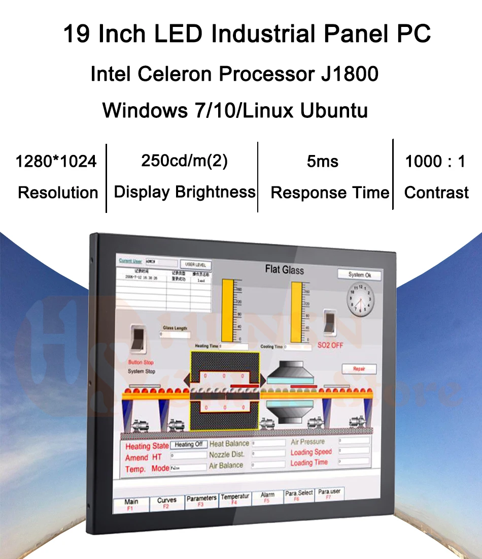 19 дюймов светодиодный промышленных Панель PC, Intel Celeron J1800, Windows 7/10/Linux Ubuntu, 5 резистивный Сенсорный экран, [HUNSN WD01]