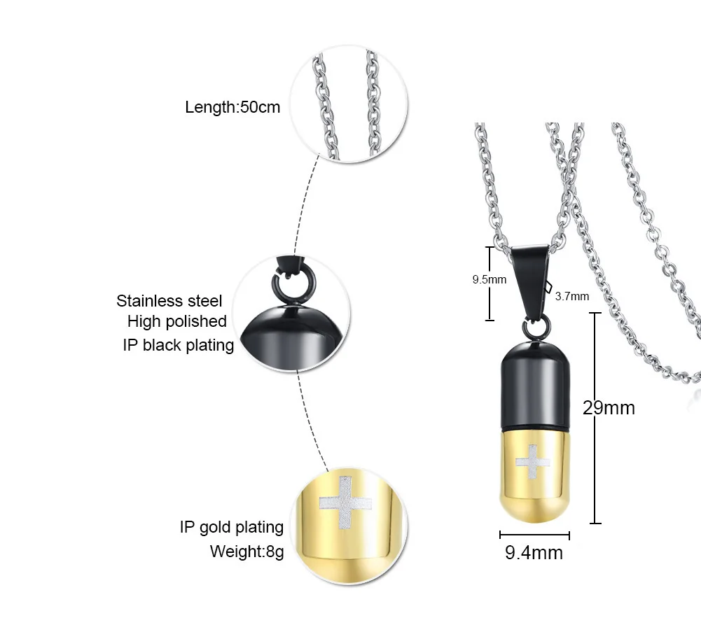 Небольшой капсулы таблетки крест маленького ребенка с рисунком из Аниме Кулон Цепочки и ожерелья и отделение для хранения Особенности Нержавеющая сталь флакон духов ювелирные изделия