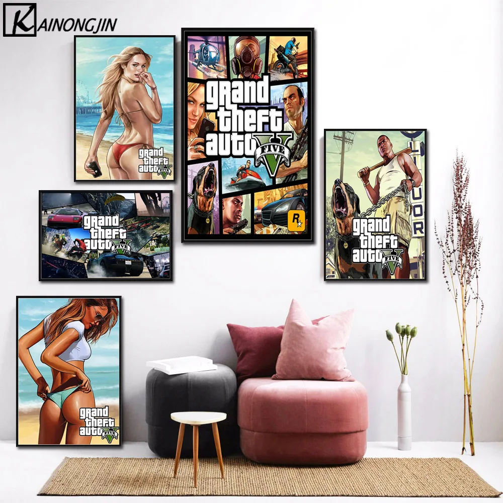 

Grand Theft Auto V Video Game GTA 5 Poster Wall Art Picture Posters and Prints Canvas Painting for Room Home Decor