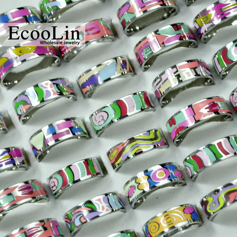 50 шт. EcooLin брендовые модные красочные каракули из нержавеющей стали креативные кольца для женщин ювелирные изделия оптом LR4031