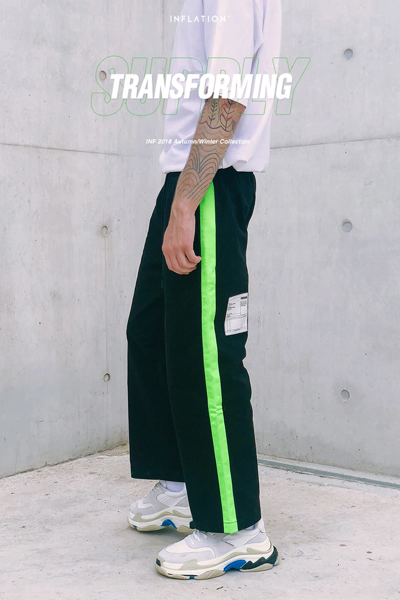 INFLATION Fluorescence Side Straight Casual Pants Streetwear Hip hop Swag Loose Fit Cargo Pants Cotton Brand Trousers 8863W