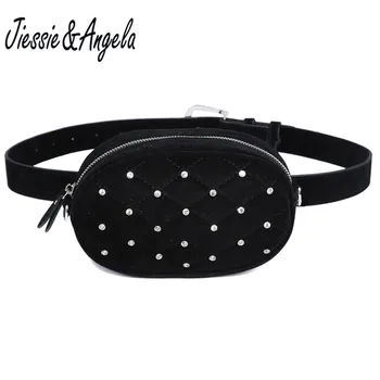 

Jiessie&Angela Fashion New Brand Designer Women Waist Bag Women Belt Bag Lady Pouch Purse Waist Fanny Pack Shoulder Black Velvet