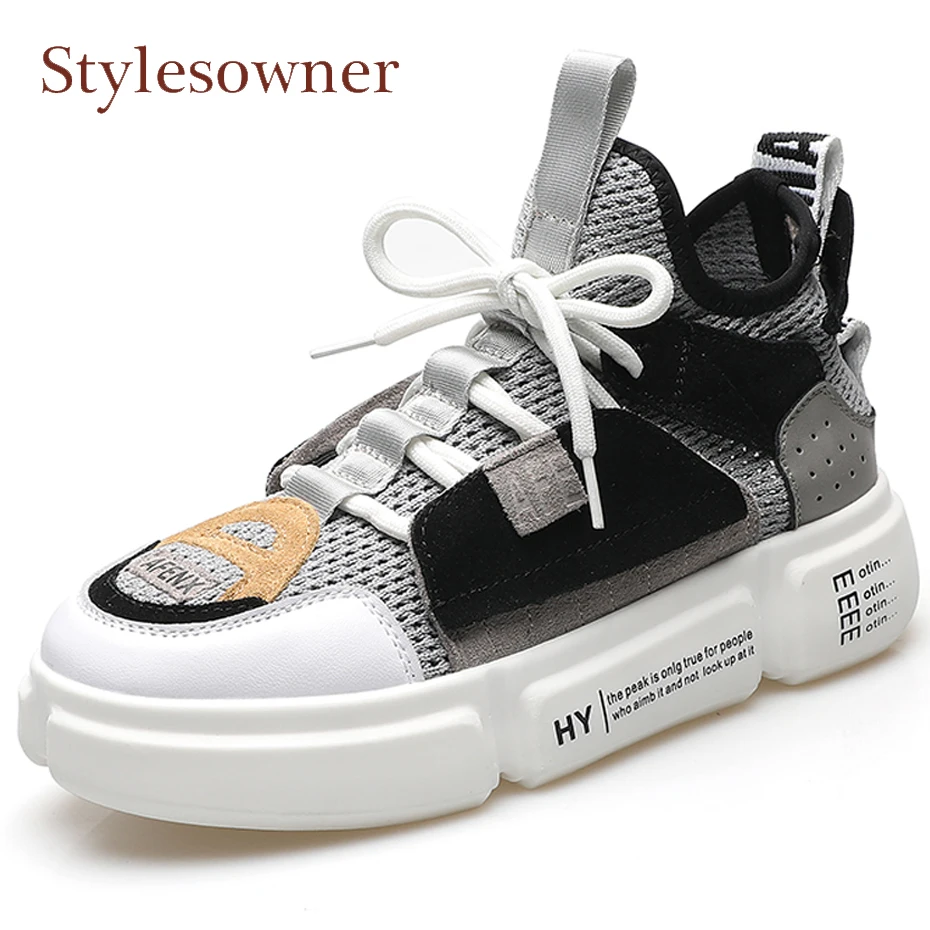 

Stylesowner new style korean breathable mesh patchwork shoes women sneakers fashin mixed color print thick sole casual shoes