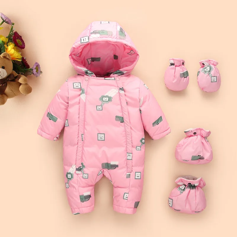

2018 Winter Infant Duck Down Costume Baby Girl Snow Clothes Newborn Snowsuit Jumpsuit Boys Ski Suit Kids Romper+shoes+gloves