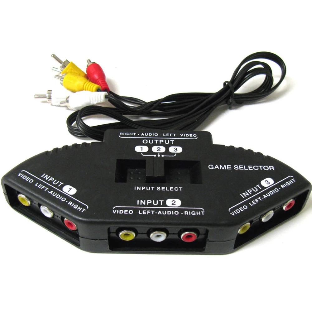 3-полосный аудио-видео AV Переключатель Селектор разветвительная коробка с 3 кабелем аудио-видео конвертер