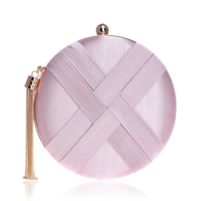 

2018 Evening Sling Bags For Women Circular Champagne Silk Purses Handbags Female Wedding Evening Dinner Party Mini Small Bags