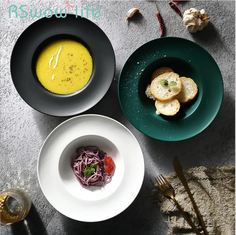 

9-inch Matte Glazed Straw Hat Plates Ceramic Plate Pasta Dish Western Dish Soup Plate Restaurant Supplies For Kitchen Supplies