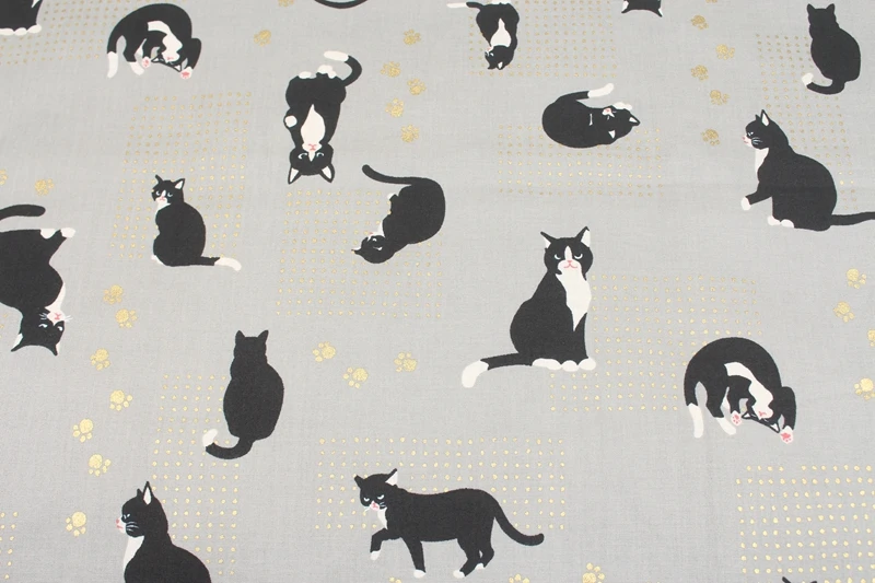 Половина ярда импорт позолоченный мягкий бриз мультфильм кошка печати ткань, ручной работы DIY сумка в стиле квилтинг ткань хлопок CR-A403