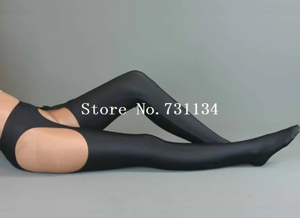 Сексуальная высокая эластичная лайкровая спандекс брюки полые носки женские гимнастические чулки зентай - Цвет: Black