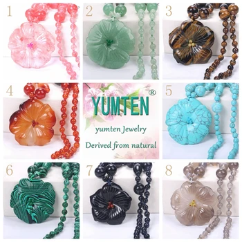 

5*5cm Natural stone Flower Agate Amber Pendant Bohemian Tribal Jewelry Beaded Choker Vintage Crystal statement Necklace jewelry