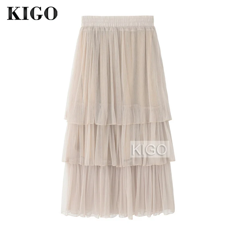 KIGO, Женская сетчатая юбка с высокой талией, Повседневная многослойная юбка-пачка, эластичная талия, миди, для взрослых, Тюлевая юбка, Jupe Femme KD1364H