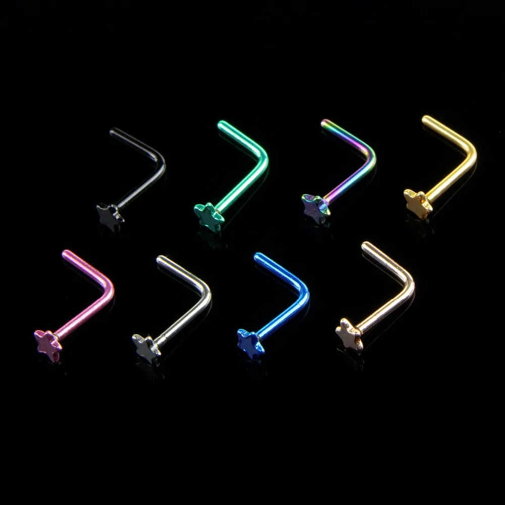 New Arrival Simple L Shape Surgical Steel 0.8*8mm Nose Studs Hooks Bar Pin Nose Rings Body Piercing Jewelry For Women - Image 3