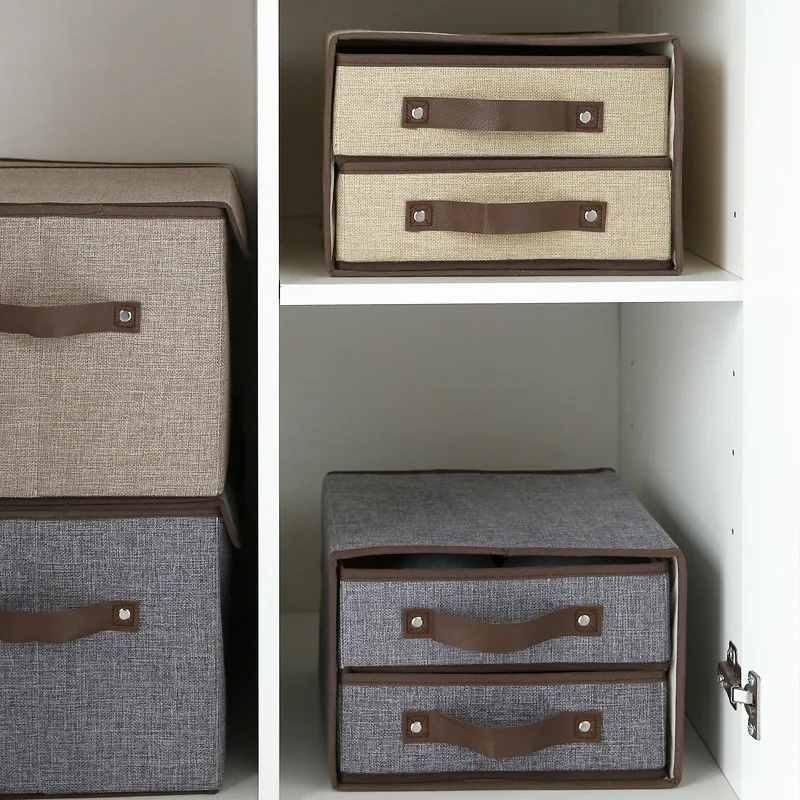 

1 PCS Oxford Foldable Dust-proof Two-layer underwear organizer with Drawer Sock Panties storage box Pure color closet organizer