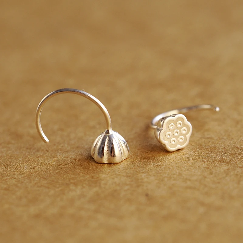 

Fashion 925 sterling silver lotus seedpod stud earrings simple sweet style hook earring Yoga healing jewelry accessories