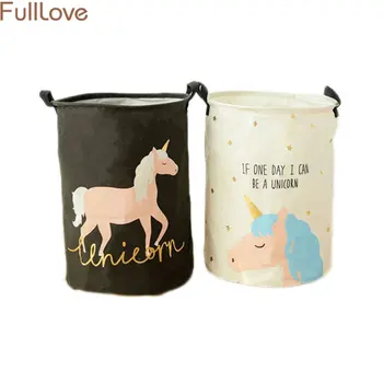

35*45cm Cartoon Unicorn Printed Laundry Basket 2018 Nordic Basket for Toys Clothes Storage Toy Organizer Folding Storage Baskets