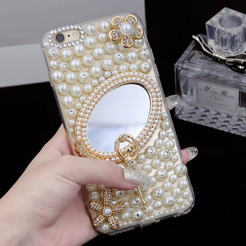 Роскошный силиконовый чехол с 3D бриллиантами и жемчугом для Samsung Galaxy S9 S10 Plus Note 9 8 A7