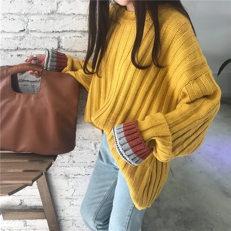 

2019 New Loose Knit Sweater For Women Coarse Wool Knitting Jumper Solid Autumn Winter Knitwear Casual Female Oversized Sweaters