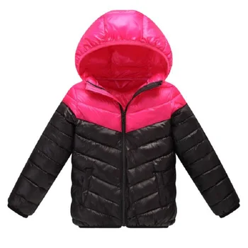 

3-10 years children's autumn winter down cotton clothing Thin light Boys girls children's hooded Stitching color movement jacket