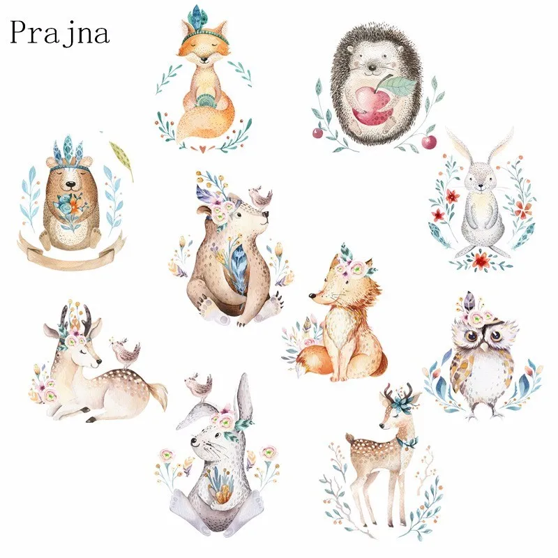 

Prajna Cute Rabbit Patches Iron On Transfer For T-Shirts Animal Owl Fox Heat Thermal Transfers Patch Decor For Kids Clothes F