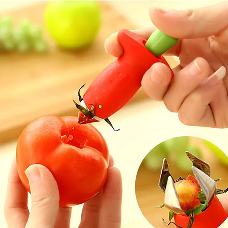 

Red Strawberry Huller Strawberry Top Leaf Remover Tomato Stalks Fruit Knife Stem Remover Portable Kitchen Tool Drop shipping JSX