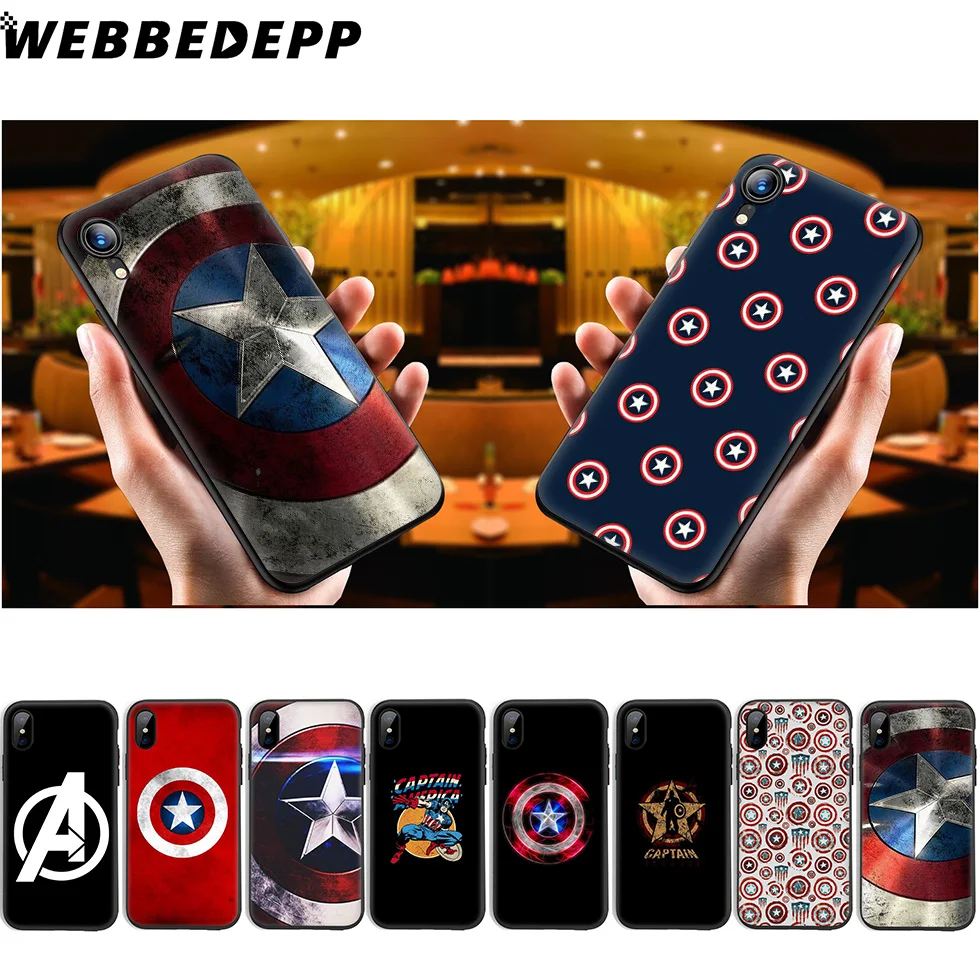 

WEBBEDEPP Captain America Caps Soft Silicone Case for iPhone 11 Pro Xr Xs Max X or 10 8 7 6 6S Plus 5 5S SE Case 8 Plus