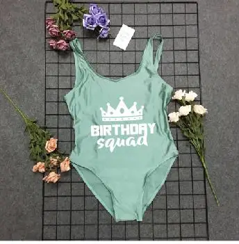 OKOUFEN, купальник на день рождения, королевская команда, сексуальный пляжный летний купальник с открытой спиной, модный купальный костюм, купальники с буквенным принтом - Цвет: green white SQUAD