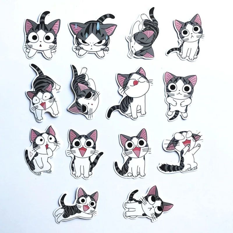 

14Pcs/Lot Sweet Home Cat Stickers For Decal Snowboard Laptop Luggage Car Fridge Cute PVC Stickers