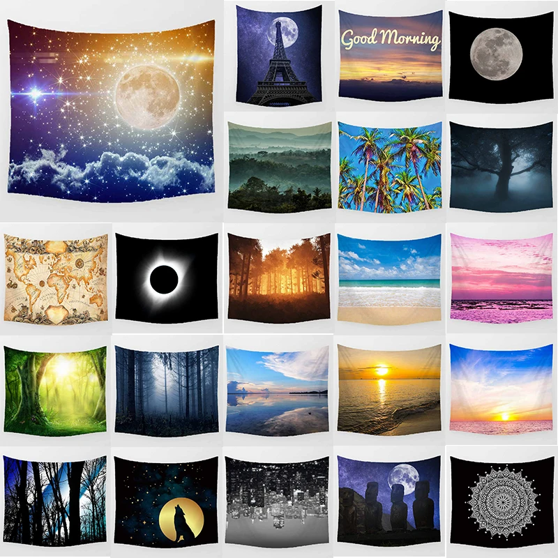 

Unicorn tapestry blue sky star sea wall hanging tapestry home decoration large rectangle bedroom wall tapestry