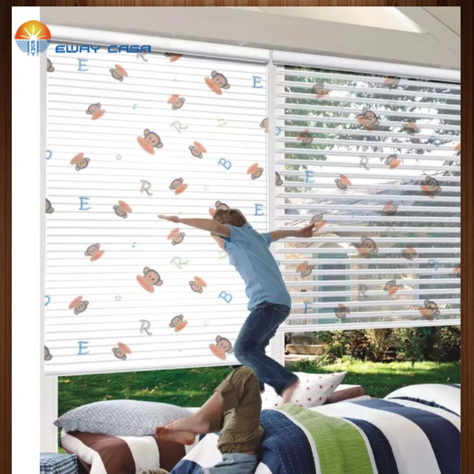 EWAY CASA Печатные шторы Shangri la переключаемые трехслойные прозрачные затемнения