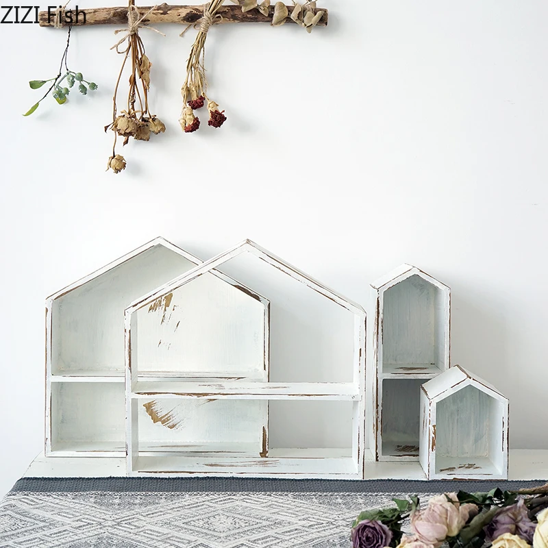 

White Wood House Ornament Racks for Cupcake Dessert Table Nordic Fores Wedding Props Tools Wood Cake Stand