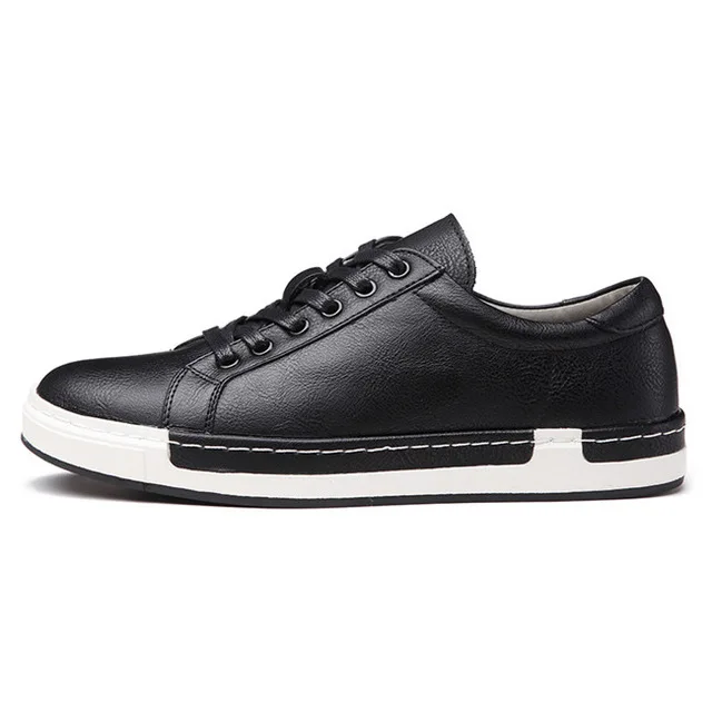 Новые мужские кроссовки; Цвет черный, коричневый; мужская повседневная обувь на плоской подошве со шнуровкой; удобные лоферы из искусственной кожи; большие размеры 38-48; chaussure homme - Цвет: Black