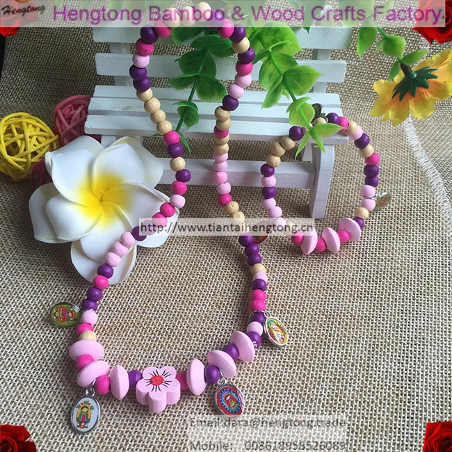 

5set/pack wood bead jewellery set, catholic bracelets for child, kid's bracelet with baby virgin of guadalupe charm pendant