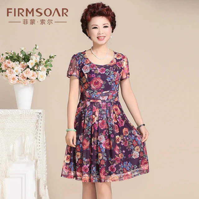 Buy Middle Age Women Dress Summer Chiffon Pleated
