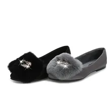 2016 autumn winters fashion beef tendon ladle bottom rabbit hair cotton shoes female add wool water drilling ship shoes
