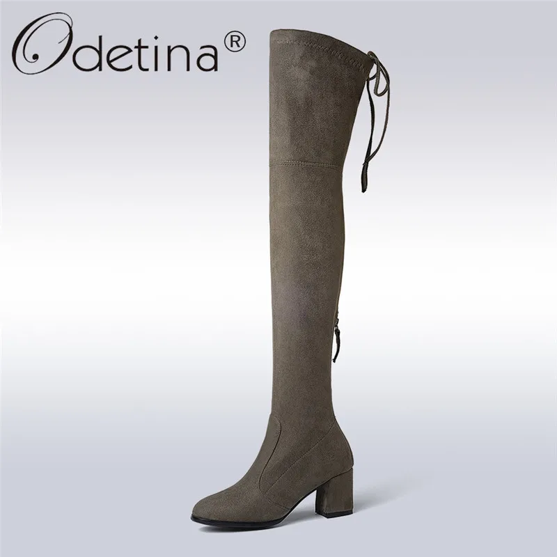 Odetina/Новые модные замшевые женские Сапоги выше колена на осень и зиму мягкие