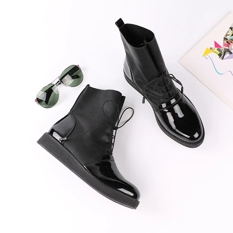 AIMEIGAO Fashion Spring Autumn Women Boots Patent PU Leather Platform Woman Shoes Plus Size Boots For Women Botas Mujer (18)