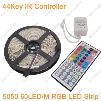 

5M 5050 RGB LED Strip Light IP20 / IP65 Waterproof DC12V 60led/m LED Flexible Light Strip with 44Keys IR RGB Remote Controller