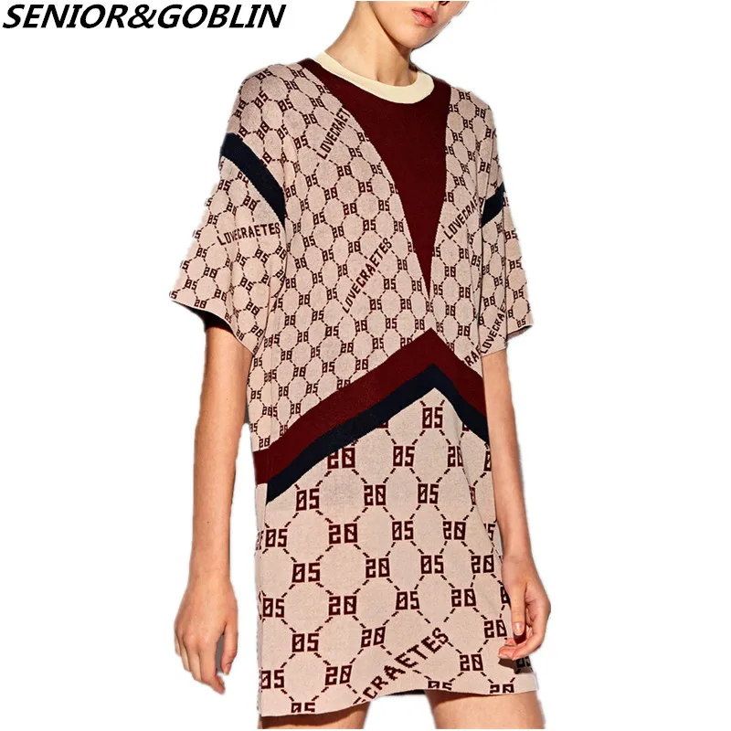 

2019 New Autumn Sexy Retro Knitted Dress Women Loose Casual Vintage Splicing Striped Straight Sweater Dresses Vestidos