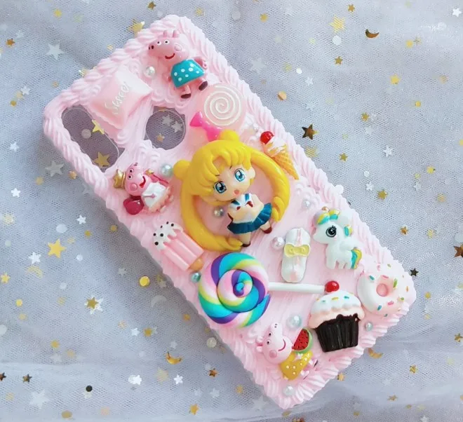 Для iphone X/XS Max DIY чехол 3D Сейлор Мун для телефона 8 7 6 6s plus XR ручной работы кремовый