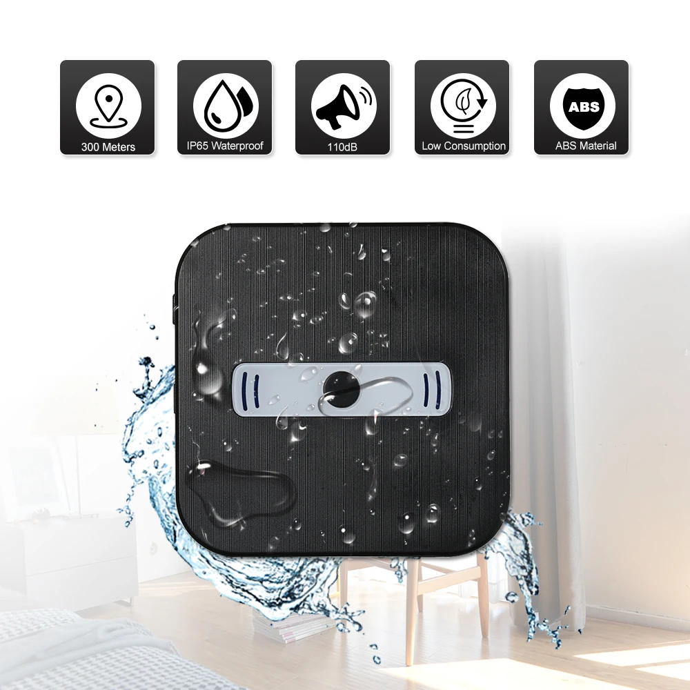 

Wireless Plug-in Doorbell Chime With LED Compatible with Visual Doorbell with WiFi Wireless Doorbell App Voice Tips Waterproof